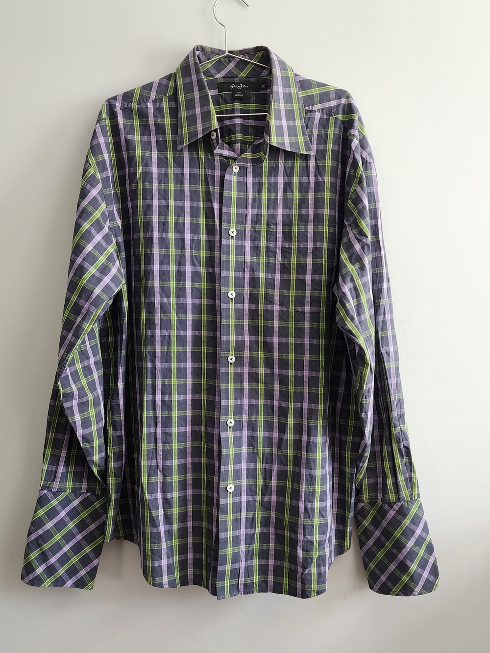 Sean John Plaid Button Down Shirt Men XL Purple Green Streetwear Hip Hop Vintage
